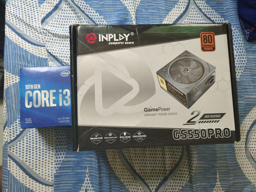 Computer parts (Category: Desktops) located in Zamboanga. Submitted by xedric25 (Listing ID 1467031280, Image 1). Description: - Intel Core i3-10100F processor for LGA1200 socket (requires discrete GPU) - Inplay GamePower GS550PRO power supply included - Both items complete with original packaging and boxes - Excellent budget-friendly parts for a desktop PC upgrade or build - Tested and in good working condition take all na 2500 nego pa.