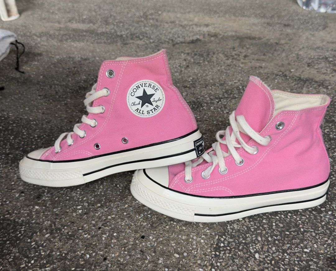 Converse Chuck 70 High Top Pink (Category: Sneakers) located in Quezon City. Submitted by cess.adams (Listing ID 1467039800, Image 3). Description: - Wore once only - Size 37.5 - Brand: Converse Chuck 70 High Tops Class A - Color: Bright Pink canvas with off-white rubber midsoles - Size: US Men's 4.5 / US Women's 6.5 / UK 4.5 / EUR 37 / 23.5 cm - Details: Classic star ankle patches, metal eyelets, white laces, vintage heel license plates, and pla