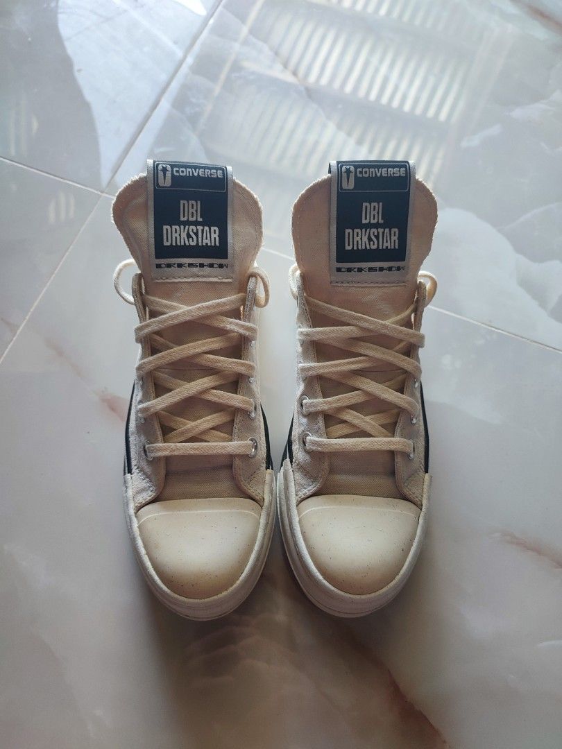 Converse x Rick Owens DBL Drkstar (Category: Sneakers) located in Mangaldan. Submitted by thrift.mo.ba (Listing ID 1466990750, Image 2). Description: Converse x Rick Owens DBL Drkstar 4.5 Men's / 6.5 Women's / 23.5 cm slight discoloration on upper and toe part needs cleaning.