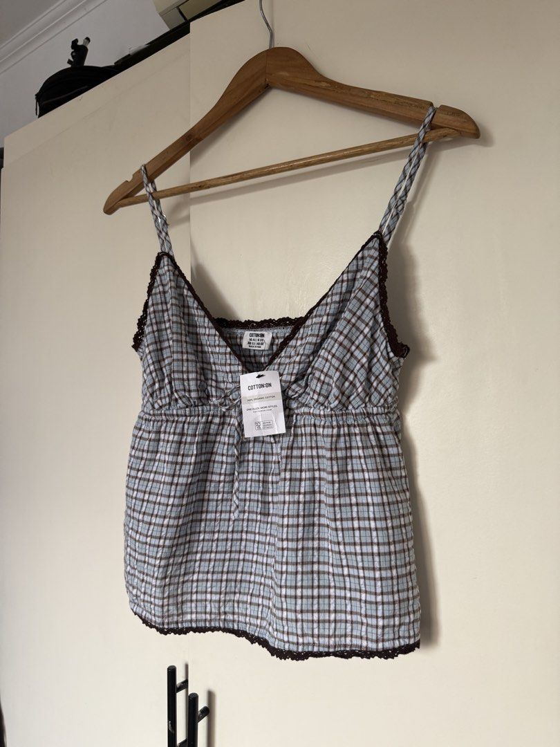 Cotton On Plaid Cami Top Brown Blue (Category: Sleeveless) located in Manila. Submitted by xxxara (Listing ID 1467029724, Image 3). Description: bnew w tag size s-m cute top! .