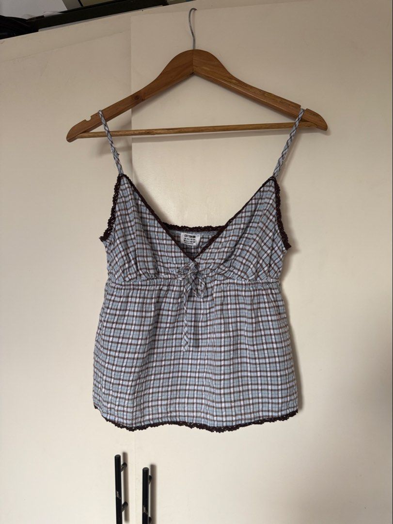 Cotton On Plaid Cami Top Brown Blue (Category: Sleeveless) located in Manila. Submitted by xxxara (Listing ID 1467029724, Image 2). Description: bnew w tag size s-m cute top! .