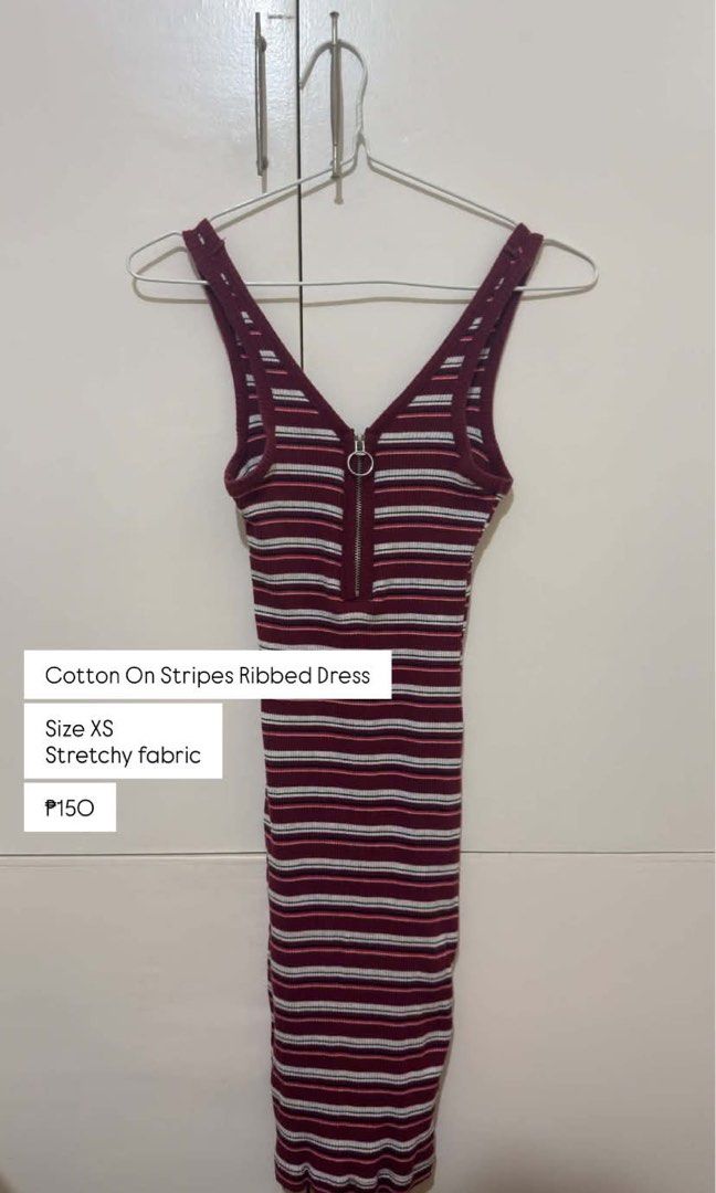 Cotton On Stripes Ribbed Dress (Category: Dresses) located in Marikina City. Submitted by vparcon (Listing ID 1467065519, Image 1). Description: - Brand: Cotton On - Style: Stripes Ribbed Dress - Size: XS - Material: Comfortable stretchy fabric - Fit: Body-hugging and flattering - Condition: Excellent pre-loved condition MARIKINA CITY.