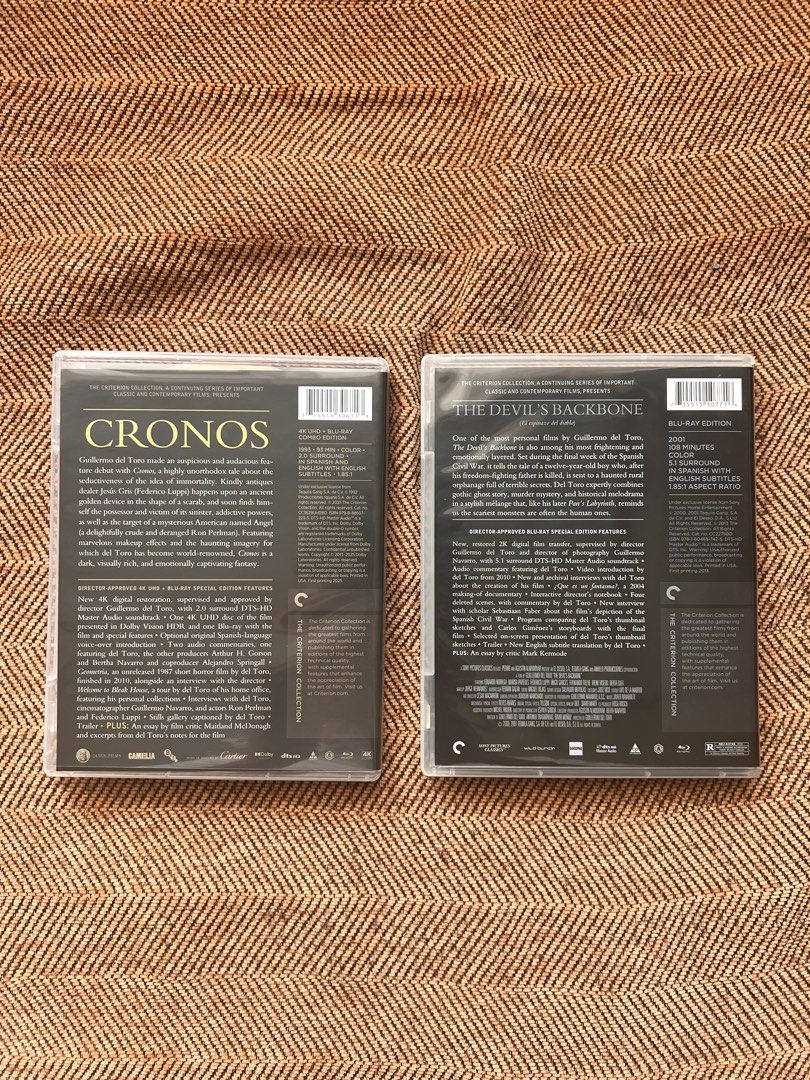 Cronos and The Devil’s Backbone The Criterion Collection (Category: CDs & DVDs) located in Marikina City. Submitted by carlsimondelacruz (Listing ID 1467013683, Image 2). Description: Cronos and The Devil’s Backbone The Criterion Collection For sale. 3500 as bundle. Napanuod lang once. 10/10 ang condition. Like new. Pasig area. Same day pick up / delivery only. Pwede pick up sa bahay namin. Pm lang. Negotiable and open for trade pero priority ang