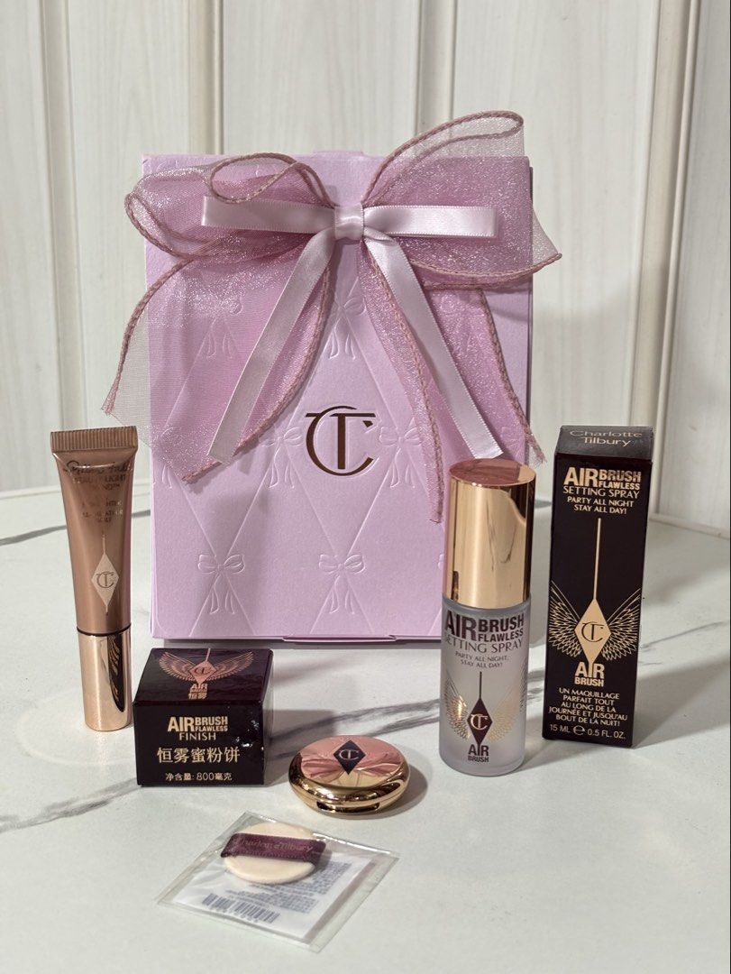 CT 4pcs set with limited edition packaging (Category: Makeup) located in Pasay City. Submitted by rawzaleen (Listing ID 1467080129, Image 1). Description: CT 4pcs set with limited edition packaging Set includes: 1. CT setting spray 15ml 2. CT pillow talk light wand 5ml 3. CT powder 0.8 (chinese) 4. CT mini puff 5. Limited edition ribbon 🎀 packaging Php 1999.
