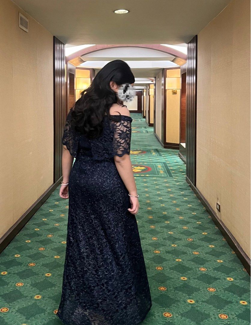 Dark Blue Off-Shoulder Lace Gown (Category: Dresses) located in Quezon City. Submitted by prelovedbynana.9 (Listing ID 1467081499, Image 3). Description: .