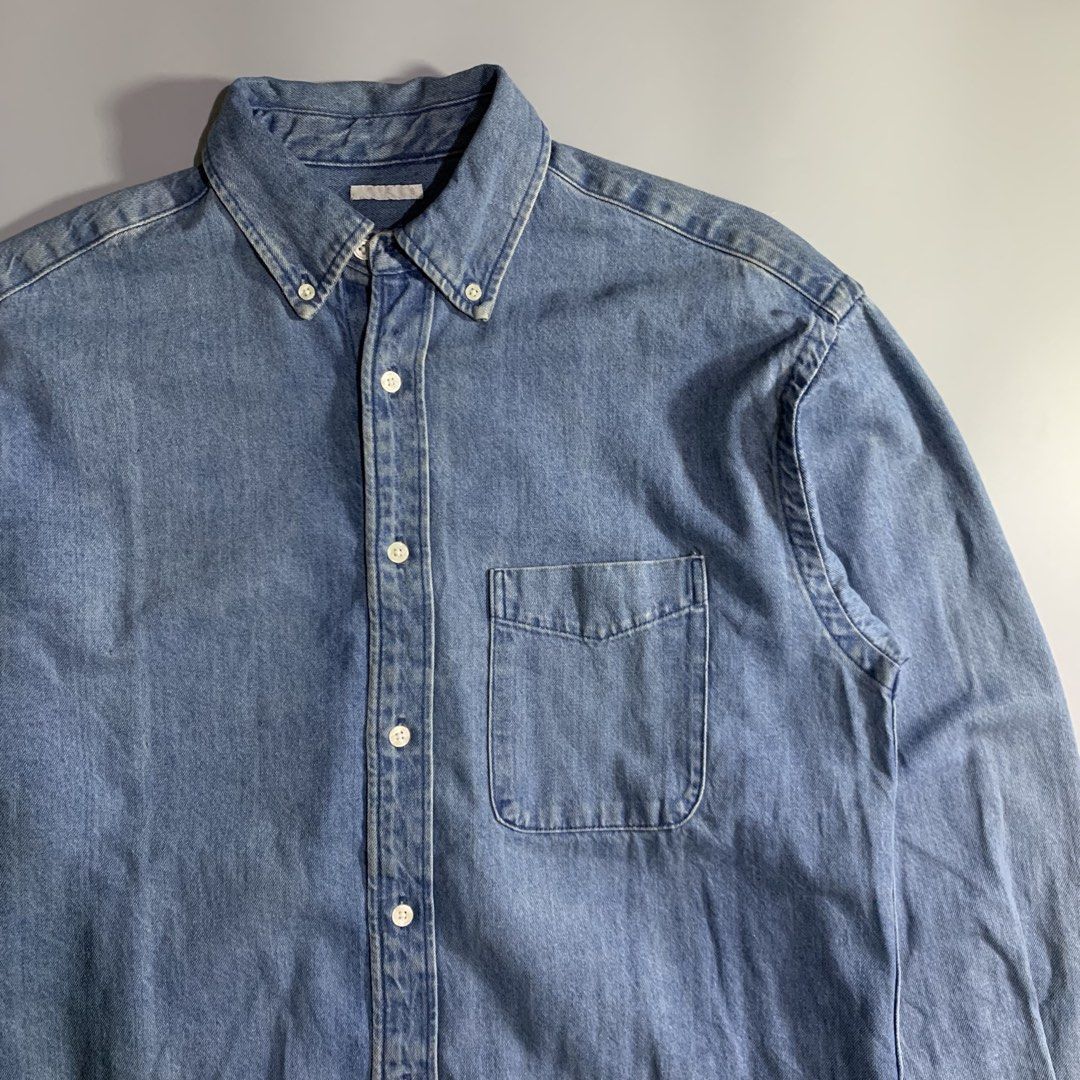 Denim long sleeve button down by GU (Category: Tshirts & Polo Shirts ) located in Davao. Submitted by jandyfuert21303 (Listing ID 1467144472, Image 2). Description: Excellent condition No issues Small on tag Large frame .