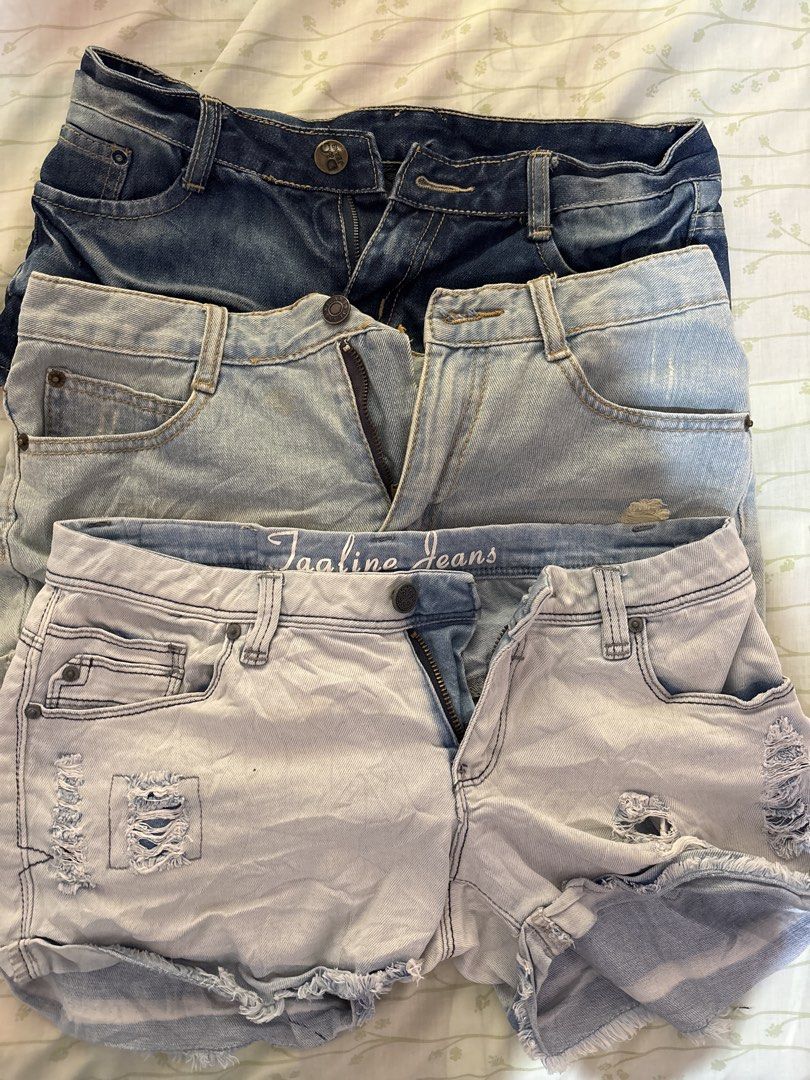 Denim Shorts Bundle of Three Pairs (Category: Shorts) located in Manila. Submitted by luxurenaomi (Listing ID 1467010134, Image 1). Description: - Set of 3 versatile denim shorts - Washes: Dark blue, light wash, and distressed light blue (Taaline Jeans) - Features: Secure zip fly, button closure, and classic pocket layout - Ideal basics for warm weather - Selling as a bundle only.