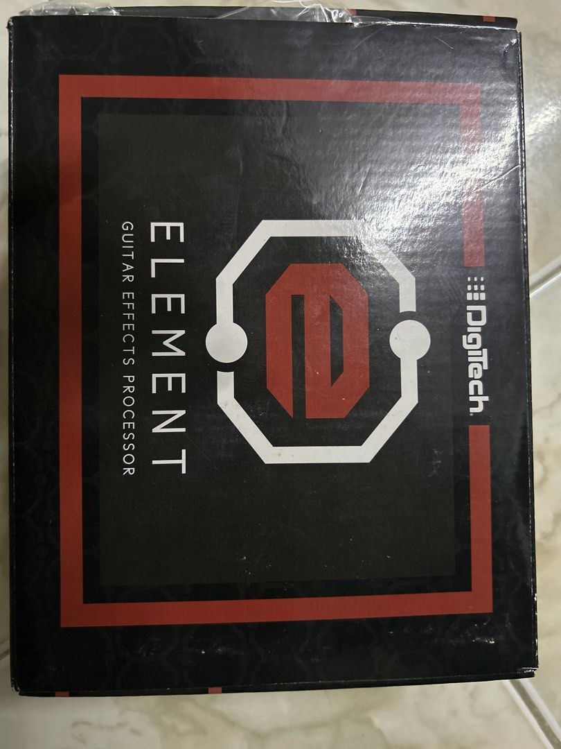 DigiTech Element Guitar Effects Processor (Category: Musical Instruments) located in Puchong. Submitted by ordianlopez (Listing ID 1467082450, Image 1). Description: DigiTech Element guitar effects processor, model ELMTV-02. Multi-effect pedal unit with built-in drum patterns, tone bank, and multiple amp/distortion simulations. Dual foot switches for bypass and control. Serial number clearly printed on the bottom metal plate. Includes the origina