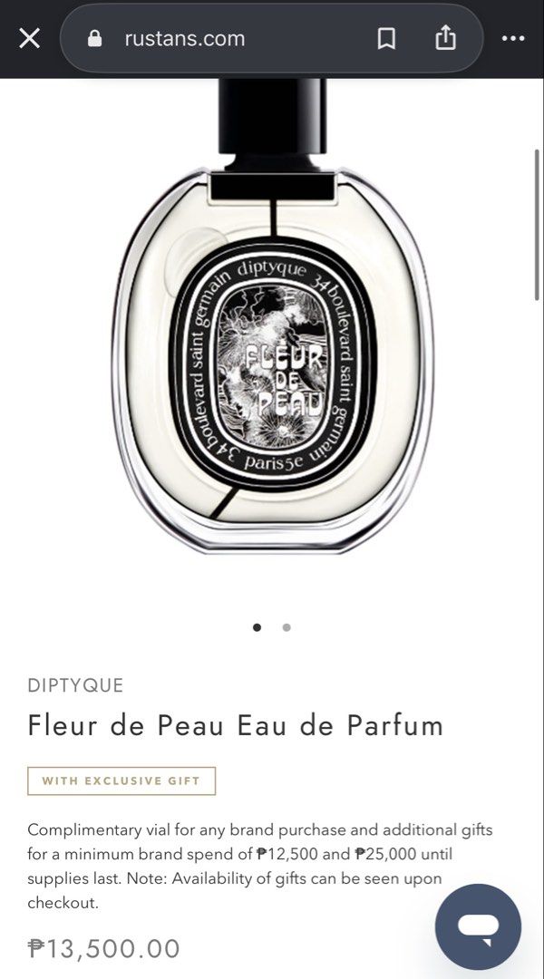 DIPTYQUE Fleur de Peau (Category: Fragrance & Deodorants) located in Bulacan. Submitted by shopwithme_23 (Listing ID 1467145978, Image 2). Description: •BNIB •EDP •75ml ₱9,950 onlyyy Retails for 13k+++.
