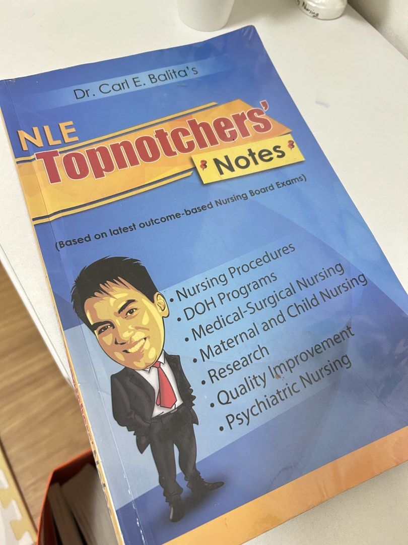 Dr. Carl E. Balita's NLE Topnotchers' Notes (Category: Textbooks) located in Pateros City. Submitted by safewind_85fc6d (Listing ID 1467134027, Image 1). Description: - Author: Dr. Carl E. Balita - Condition: Brand new, still wrapped in plastic, clean pages inside - Coverage: Nursing procedures, DOH programs, Med-Surg, Maternal & Child, Research, QI, and Psych Nursing - Edition: Based on the latest outcome-based nursing board exams - Ideal for: N