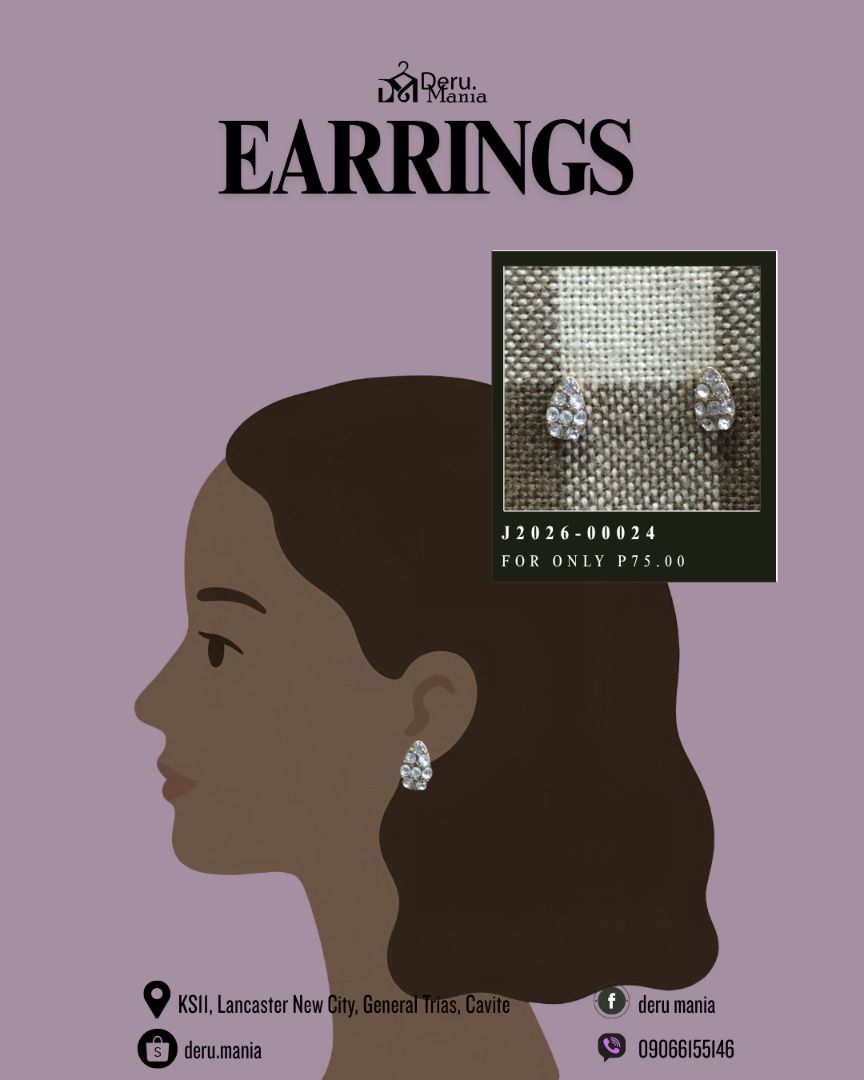 Earrings | J2026-00024 (Category: Earrings) located in Quezon City. Submitted by deru.maniaph (Listing ID 1467102365, Image 1). Description: - Brand: Deru Mania (Item Code: J2026-00024) - Closure: Secure backing for all-day comfort - Meet-up / Pick-up: KSII, Lancaster New City, General Trias, Cavite - Delivery: Message us for shipping options.