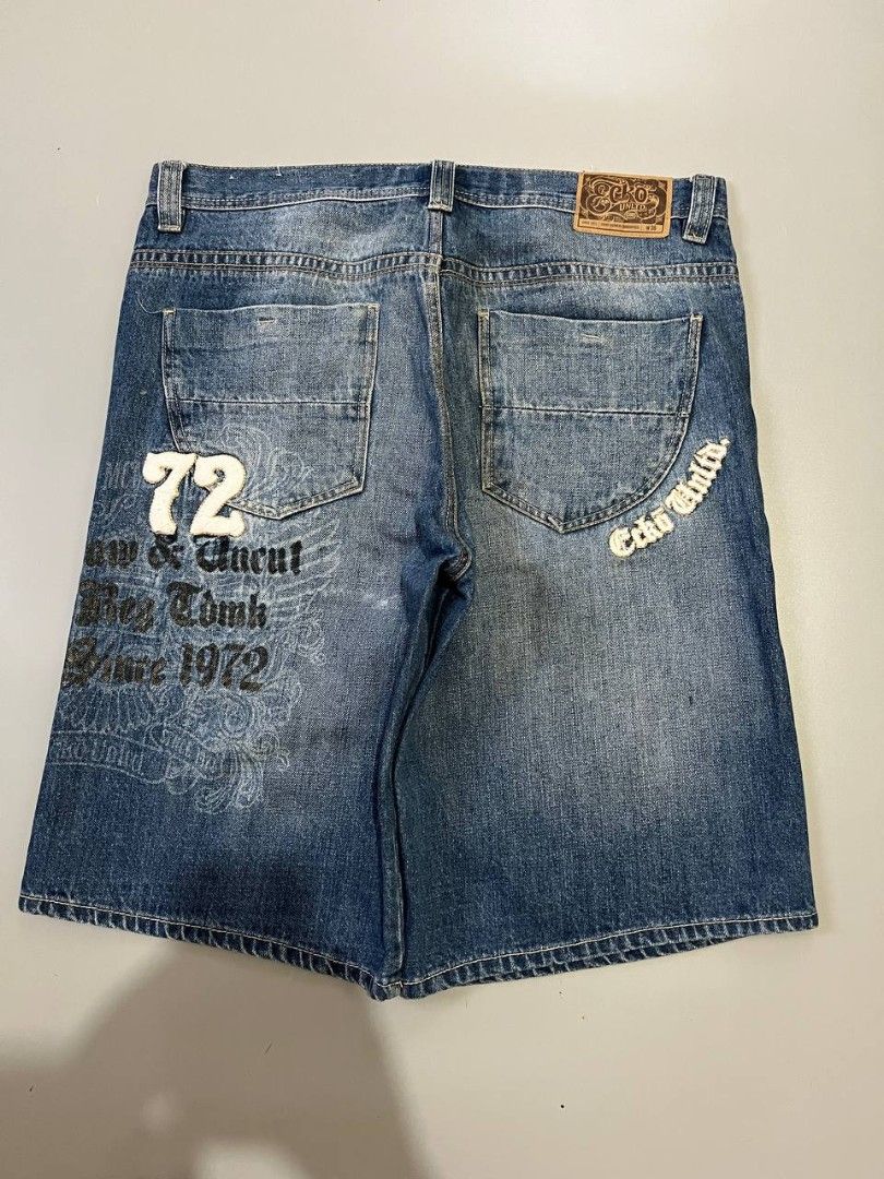 Ecko Unltd Denim Shorts Size 36 (Category: Shorts) located in Dagupan City. Submitted by retromix.ph (Listing ID 1467081618, Image 2). Description: Y2k Washed Ecko jorts WAIST: 36 LENGTH:24 THIGH: 14 HEM: 12 ISSUE: Need wash -CHECK EVERY SLIDES FOR ZOOM PICTURES -COLOR MAY DIFFER IN ACTUAL DUE TO LIGHTING.