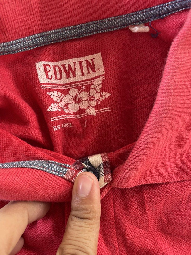 Edwin poloshirt (Category: Tshirts & Polo Shirts ) located in New Bataan. Submitted by rebisa.404 (Listing ID 1467031840, Image 2). Description: Edwin poloshirt L on tag 21x29 Need wash Issue fade last pic Condition and CR 9/10.