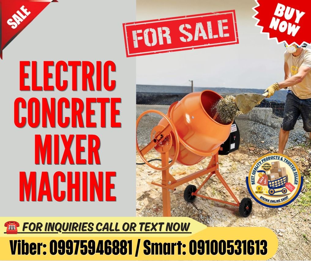 Electric Concrete Mixer Machine Construction Tool (Category: Everything Else Others) located in Manila. Submitted by marielhyn-09975946881 (Listing ID 1466987445, Image 1). Description: 📍HURRRYYYY!!! BUY NOW!!! & GET LESS DISCOUNT 📍WE'RE ON SALE ❗️ 🌏 We Can Deliver Nationwide 👉 AP Cargo, LBC & Lalamove- door to door (🛳️ Sea /✈️ Air Freight) ✅ 💯 Guaranteed Seller ✅ Good Quality Products ✅ 💯 Legit Distributor ✅ Complete Permits ✅ 1 Year Warr