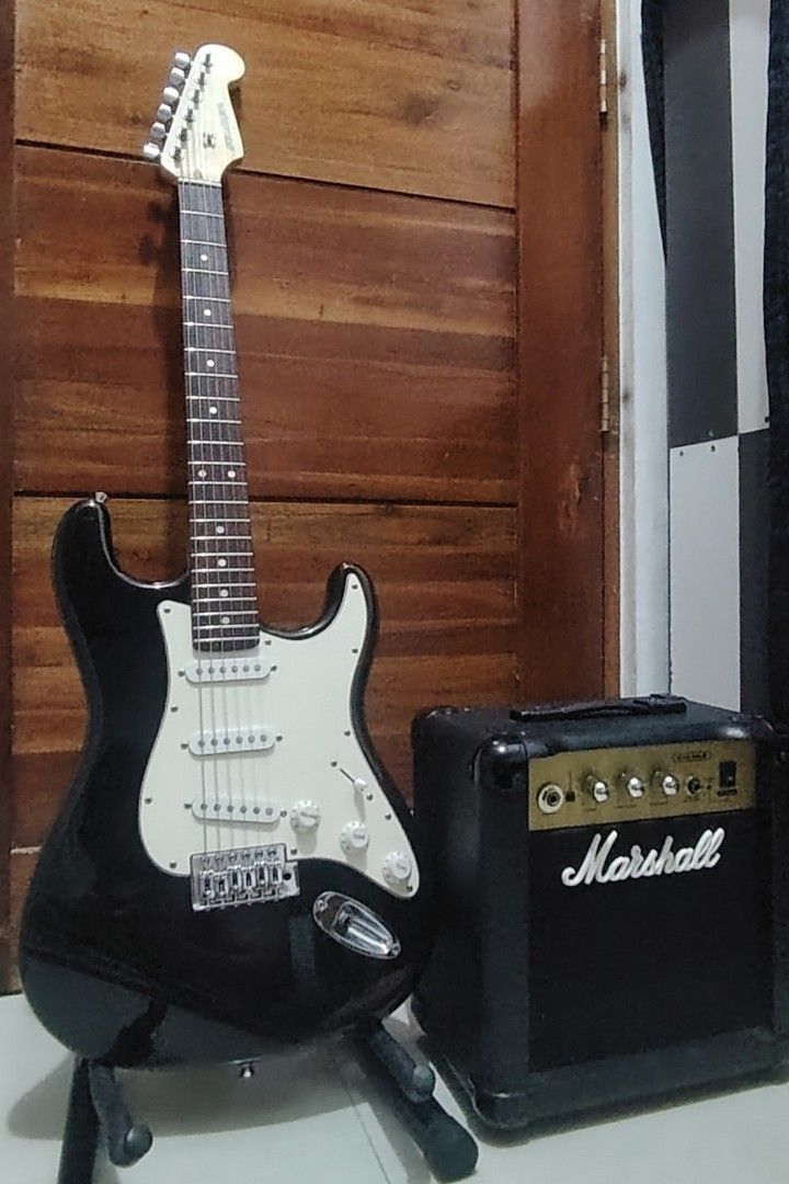 electric guitar (Category: Musical Instruments) located in Mandaluyong City. Submitted by jm0296 (Listing ID 1467139137, Image 1). Description: electric guitar type: stratocaster brand: selder made in: japan electronics: 100% working cosmetic: 9/10 marshall amplifier G10MK. II made in korea 220v 6.5 loaud speaker boost botton gain, contour, volume knob GOOD CONDITION cosmetic 9/10.