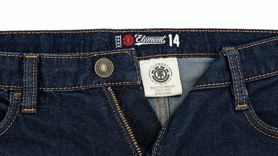 Element Denim Jeans Size 14 (Category: Jeans) located in Manila. Submitted by vastgem_635c8e (Listing ID 1467086850, Image 2). Description: PAUNAHAN NALANG PO!! FROM THE STATES PO ITO. FOR TEENS, FOR KIDS, BRANDED, HIGH QUALITY ANG JEANS, STRAIGHT SEMI-FITTED PANTS. - Brand: Element - Size: 14 (printed on inner waistband) - Fit: Classic straight fit - Color: Dark indigo wash - Details: 5-pocket setup, contrast orange stitching, branded button clo