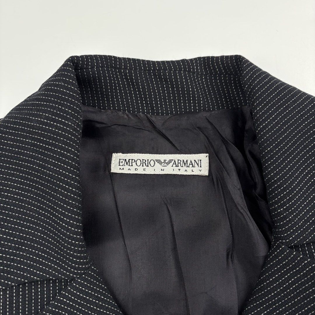 Emporio Armani - Pinstripe Wool Blazer (Category: Luxury Apparel) located in Bacolod City. Submitted by cast.archives (Listing ID 1467115002, Image 3). Description: Emporio Armani - Pinstripe Wool Blazer Size: Small to Medium Condition: Very good Flaw: None.