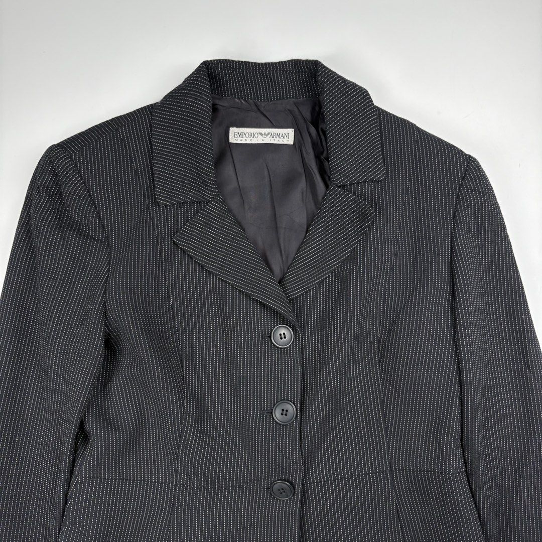 Emporio Armani - Pinstripe Wool Blazer (Category: Luxury Apparel) located in Bacolod City. Submitted by cast.archives (Listing ID 1467115002, Image 2). Description: Emporio Armani - Pinstripe Wool Blazer Size: Small to Medium Condition: Very good Flaw: None.