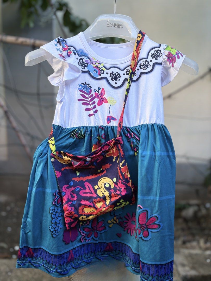 Encanto Costume - Mirabel Madrigal (Category: Babies & Kids Fashion) located in Catarman. Submitted by hyukissco (Listing ID 1467011601, Image 2). Description: Comes with lesless glasses + sling bag Once lang nagamit ng babygirl ko hehe Slightly negotiable 4-5 yo girl.