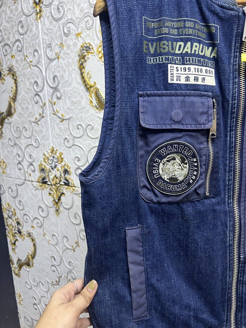 Evisu Daruma Bounty Hunter Denim Vest (Category: Vests) located in Manila. Submitted by irenekaren57943 (Listing ID 1467105015, Image 3). Description: 𒊹︎ 𝐄𝐕𝐈𝐒𝐔 𝐃𝐀𝐑𝐔𝐌𝐀 𝐁𝐎𝐔𝐍𝐓𝐘 𝐇𝐔𝐍𝐓𝐄𝐑 𝐑𝐀𝐖 𝐃𝐄𝐍𝐈𝐌 𝐕𝐄𝐒𝐓 ➤ 𝟐𝟐 𝐖 | 𝟐𝟔 𝐋 ➤ 𝐋𝐢𝐤𝐞 𝐍𝐞𝐰 𝐍𝐨 𝐈𝐬𝐬𝐮𝐞.