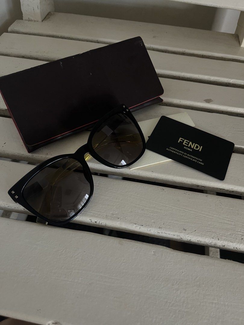 Fendi Square Color-Block Acetate Sunglasses (Category: Sunglasses & Eyewear) located in Iloilo. Submitted by selectionsbykat (Listing ID 1467101977, Image 1). Description: guaranteed authentic store bought in Canada original price was around P20k; used only a couple of times - Brand: Fendi - Model: FF 0098/F/S - Color/Design: Black frames with gradient tinted lenses and stylish striped temple details - Origin: Made in Italy - Inclusions: Original