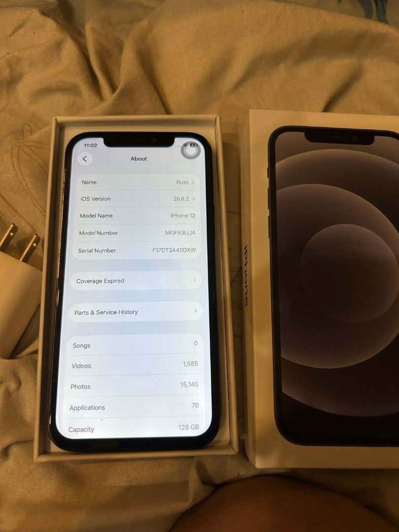FOR SALE: iPhone 12 (128GB - Black) (Category: iPhone 12 Series) located in Navotas City. Submitted by ellajeon4 (Listing ID 1467151073, Image 2). Description: FOR SALE: iPhone 12 (128GB - Black) Price: ₱7,000 Details: Storage: 128 GB Status: WiFi ONLY / NO SIM / NOT OPENLINE (Nasira after mag update) Account: Clean iCloud / Ready to use / Unli Reset Inclusions: Unit, Box, and Unused Power Adapter (No Cable / Cord and No Case included) Issues (Re