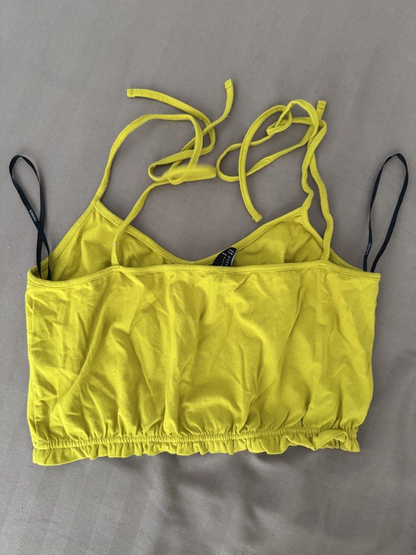 Forever 21 Mustard Yellow Crop Top Size S (Category: Sleeveless) located in Manila. Submitted by maliwana.gan (Listing ID 1467029477, Image 2). Description: Fits XS to S Loc: Tomas Morato, QC Lalamove c/o buyer - Brand: Forever 21 - Color: Bright lime green - Size: Small (true to size) - Material: Soft cotton blend - Details: Spaghetti straps, stretchy gathered hem - Condition: Excellent, no major flaws - Perfect for: Summer days out and casual w