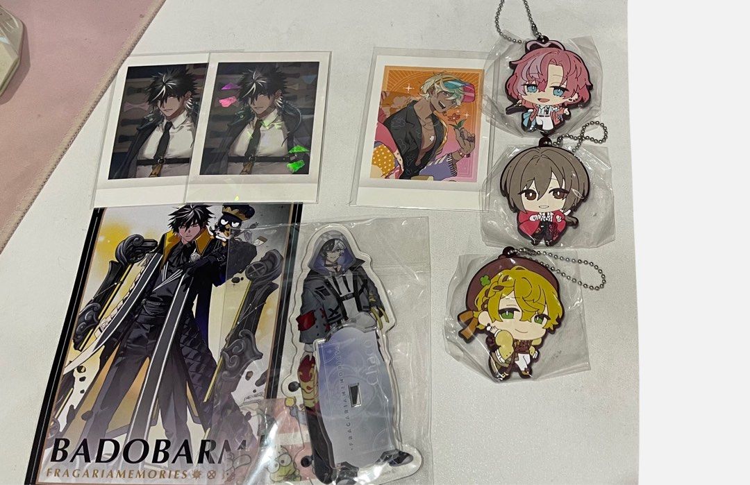 fragaria memories assorted merch (Category: Character Goods) located in Antipolo. Submitted by kyukurarin (Listing ID 1460813543, Image 1). Description: please read! bought personally on mrcr 🛒 . all are onhand. [image 1] acrylic standees: 200 each pashas: 35 each bado bromide: 45 keychains: 250 for 3, 100 for each [image 2] hallritt luminous moments clear card + rubber keychain: 250 set [RESERVED].
