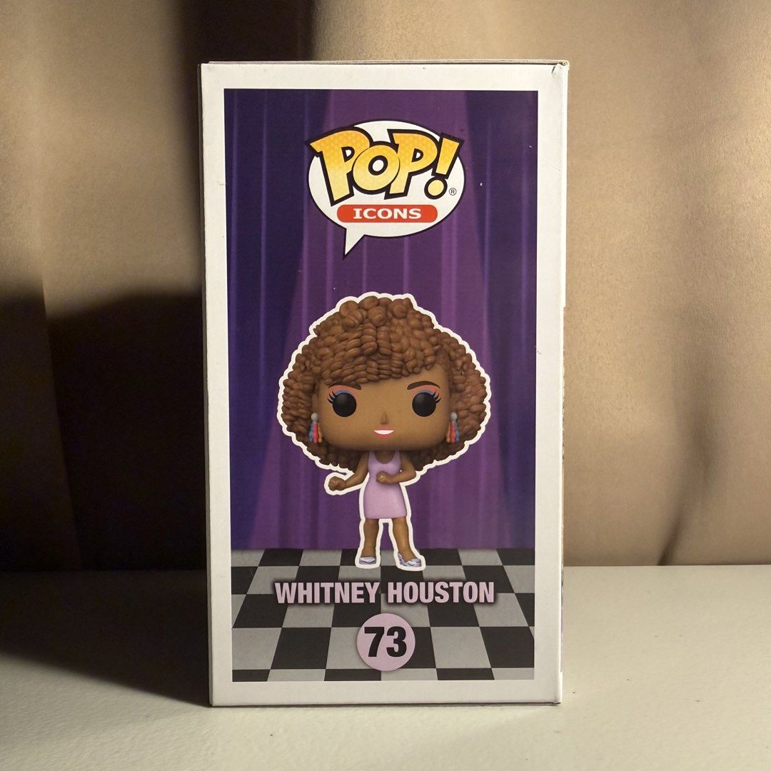 Funko Pop! Icons: Whitney Houston (#73) (Category: Figurines & Statues) located in Manila. Submitted by cheemkenn (Listing ID 1467161572, Image 2). Description: Funko Pop! Icons: Whitney Houston (#73) Selling authentic Funko Pop! Icons vinyl figure featuring the music legend Whitney Houston in her iconic "I Wanna Dance with Somebody" pink dress outfit. A must-have collectible for Funko Pop collectors or fans of the legendary icon! Item Details: B