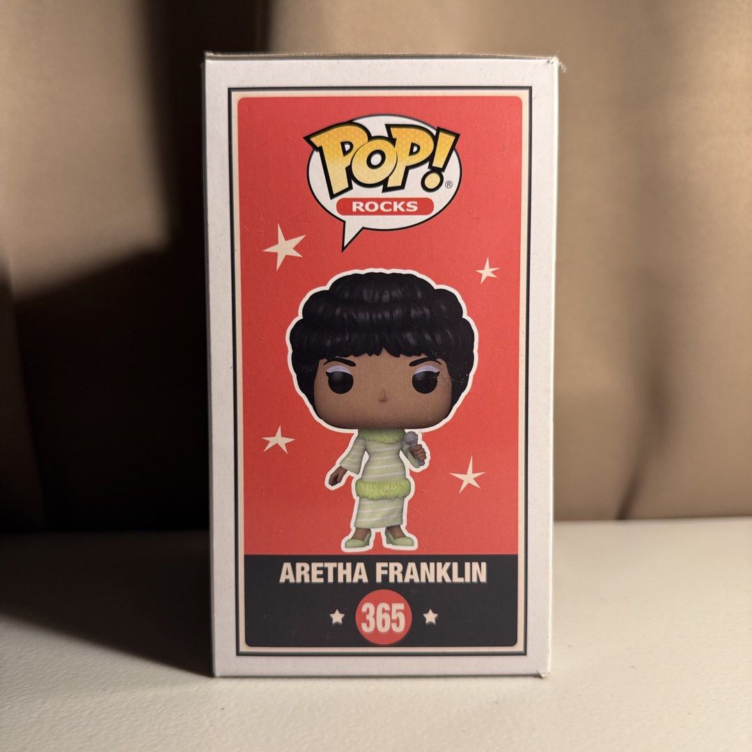 Funko Pop! Rocks: Aretha Franklin (#365) (Category: Figurines & Statues) located in Manila. Submitted by cheemkenn (Listing ID 1467161476, Image 2). Description: Funko Pop! Rocks: Aretha Franklin (#365) Selling authentic Funko Pop! Rocks vinyl figure featuring the "Queen of Soul", Aretha Franklin, in her iconic performance outfit holding a microphone. A must-have centerpiece for Funko Pop collectors or music fans! Item Details: Brand: Funko Pop! 