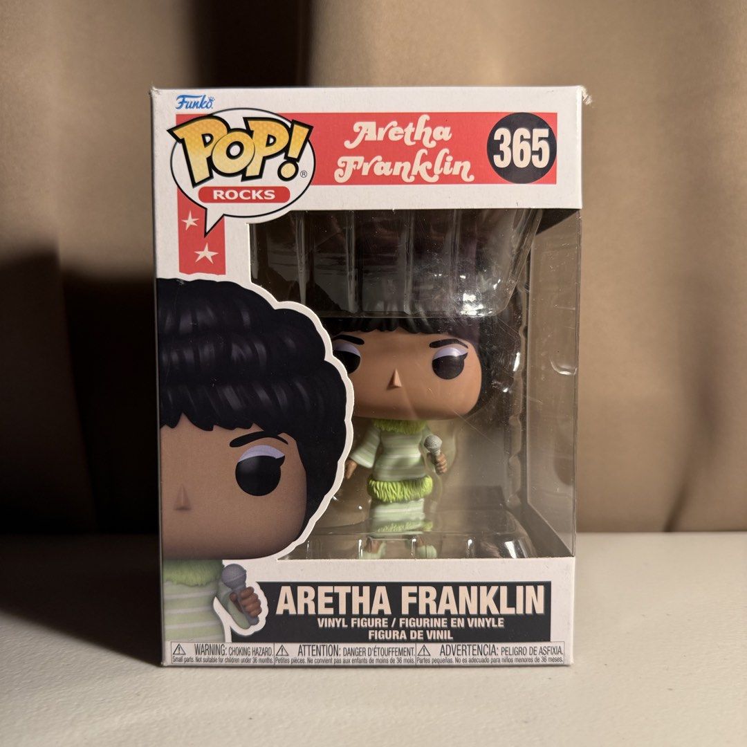 Funko Pop! Rocks: Aretha Franklin (#365) (Category: Figurines & Statues) located in Manila. Submitted by cheemkenn (Listing ID 1467161476, Image 1). Description: Funko Pop! Rocks: Aretha Franklin (#365) Selling authentic Funko Pop! Rocks vinyl figure featuring the "Queen of Soul", Aretha Franklin, in her iconic performance outfit holding a microphone. A must-have centerpiece for Funko Pop collectors or music fans! Item Details: Brand: Funko Pop! 