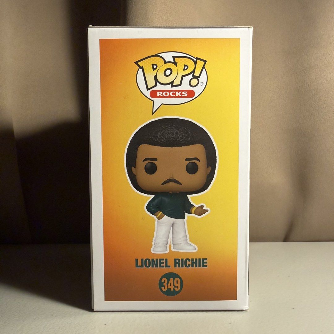 Funko Pop! Rocks: Lionel Richie (#349) (Category: Figurines & Statues) located in Manila. Submitted by cheemkenn (Listing ID 1467161652, Image 2). Description: Funko Pop! Rocks: Lionel Richie (#349) Selling authentic Funko Pop! Rocks vinyl figure featuring the legendary Lionel Richie in his iconic green sweater outfit. A great addition for Funko Pop collectors or fans of classic music legends! Item Details: Brand: Funko Pop! Rocks Character: Lion