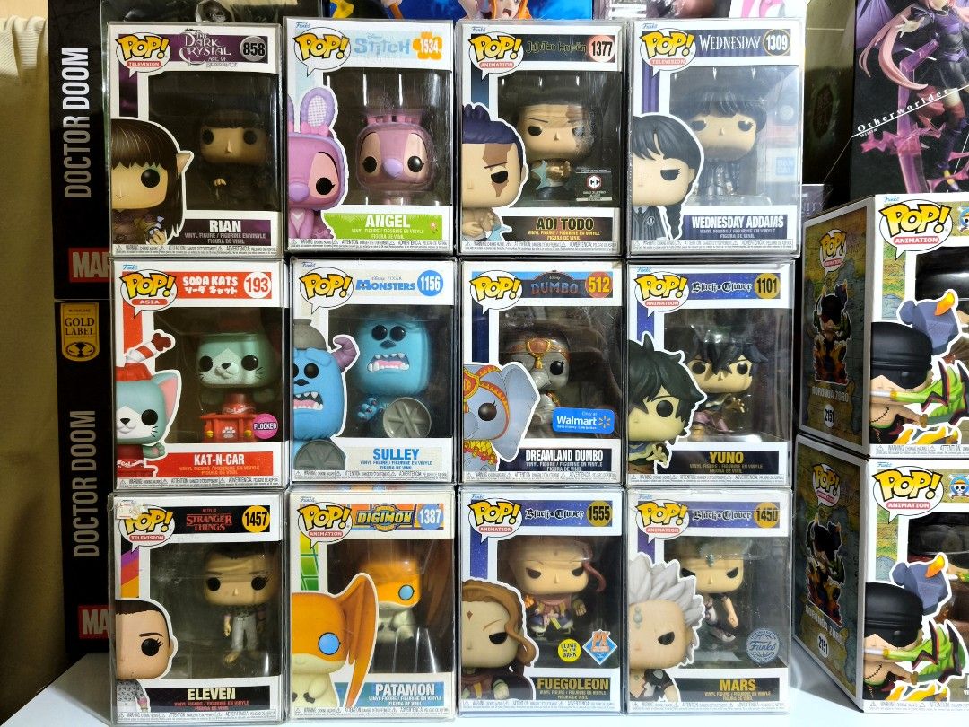 Funko pop wall dibs (Category: Figurines & Statues) located in Manila. Submitted by daily.tipid (Listing ID 1467074890, Image 1). Description: Pandagdag sa Funko pop collections mo 🤭 Rian - 399 Kat N Car - 499 Eleven - 599 Angel - 399 Sulley - 499 Patamon - 499 Aoi Todo - 899 Dreamland Dumbo - 499 Fuegoleon - 999 Wednesday Addams - 599 Yuno - 599 Mars - 999 Pm agad for bundle deals.