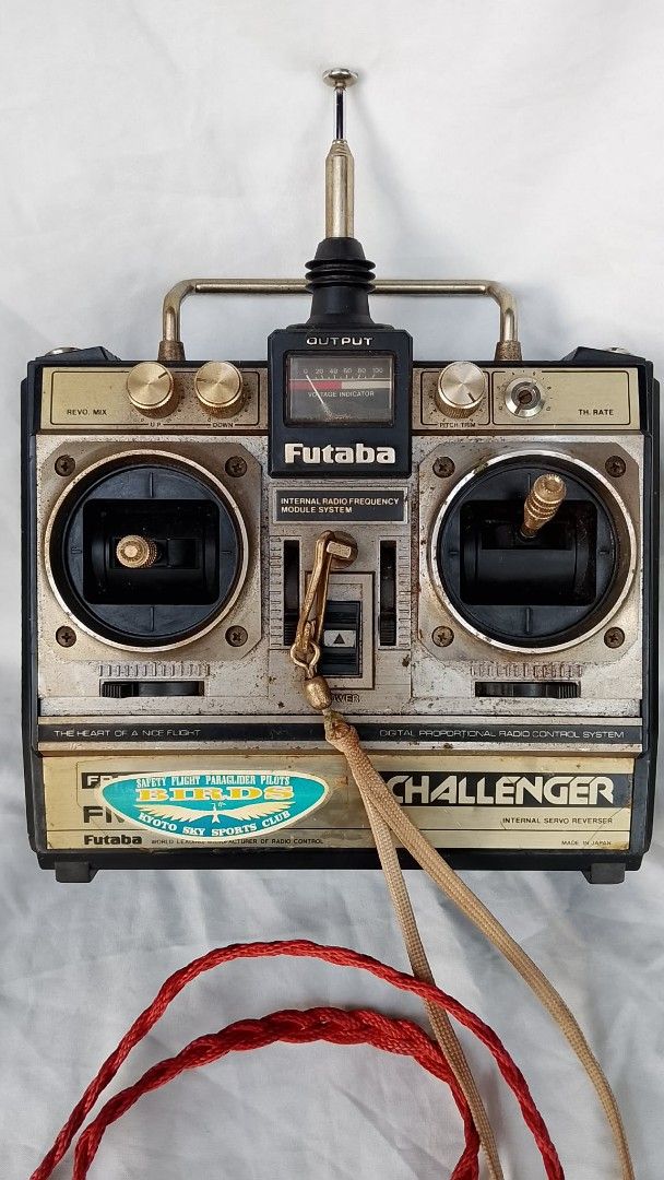 Futaba Challenger RC Radio Transmitter Controller (Category: Remote Control Toys) located in Quezon City. Submitted by jpnvintageonline (Listing ID 1466996627, Image 1). Description: - Vintage Futaba Challenger digital proportional radio control system - Ideal for hobbyists and collectors - Features metal control gimbals and rotary trim knobs - Built-in antenna and analog voltage indicator gauge - Includes original neck strap lanyard with clip - 