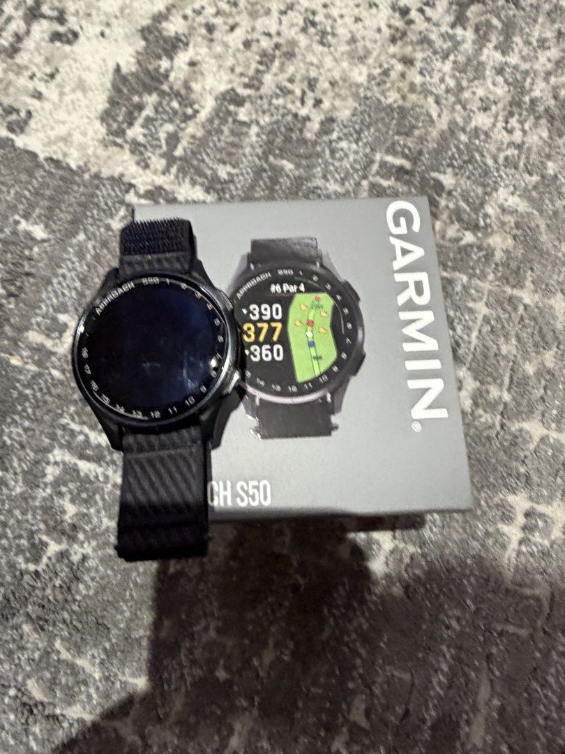 Garmin Approach S50 (Category: Wearables & Smart Watches) located in Quezon City. Submitted by kirinzip (Listing ID 1467026777, Image 3). Description: Garmin Approach S50 golf watch Comes with original garmin white rubber strap With receipt from Garmin philippines (purchased june 2026) RFS: dont play golf anymore.