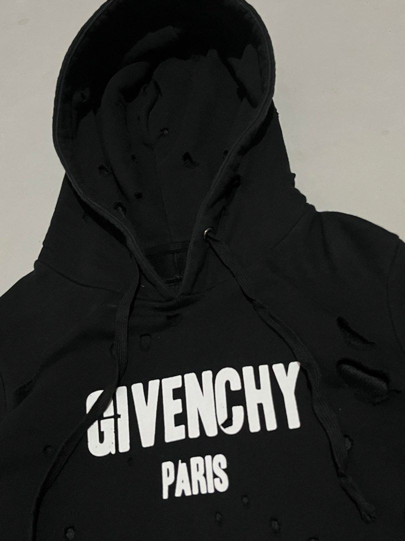 Givenchy distress hoodie (Category: Hoodies) located in Iloilo. Submitted by jthrift0 (Listing ID 1467112777, Image 2). Description: 20x25 very good condition 9.5/10 color rate.
