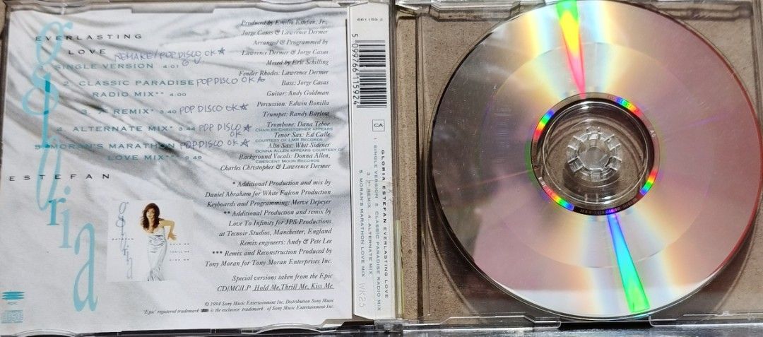 Gloria Estefan Everlasting Love CD (Category: CDs & DVDs) located in Manila. Submitted by ruelcabrer77078 (Listing ID 1467107650, Image 2). Description: Gloria Estefan Everlasting Love maxi single CD. Released by Epic in 1994. Includes five tracks featuring single version, classic paradise radio mix, 7 inch remix, alternate mix, and Moran's marathon love mix. Standard jewel case packaging. Disc surface clean, plays properly..