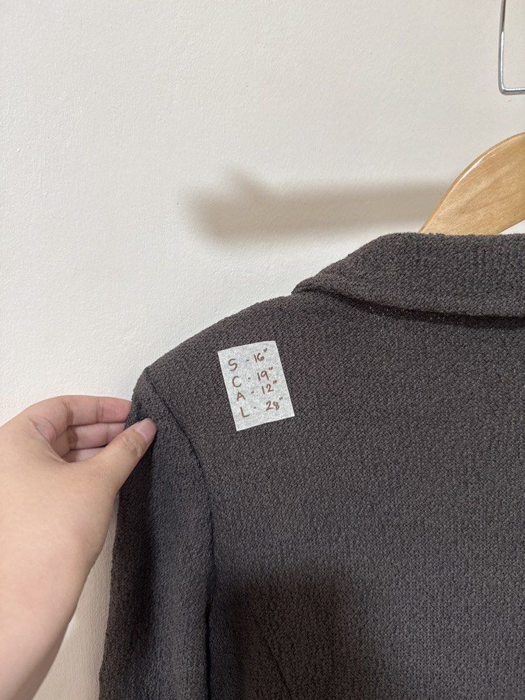 Gray Textured Double Breasted Blazer (Category: Coats, Jackets and Outerwear) located in Mexico. Submitted by studioleraph (Listing ID 1467031513, Image 3). Description: 🛍️ Perfect for your personal wardrobe 🫶 Please see actual measurements on last photo. 👗 The actual item being sold is the original garment shown in the product photos. Small differences in fit, drape, color, texture, or details may occur. 💌 Condition: • Preloved; Please wash 
