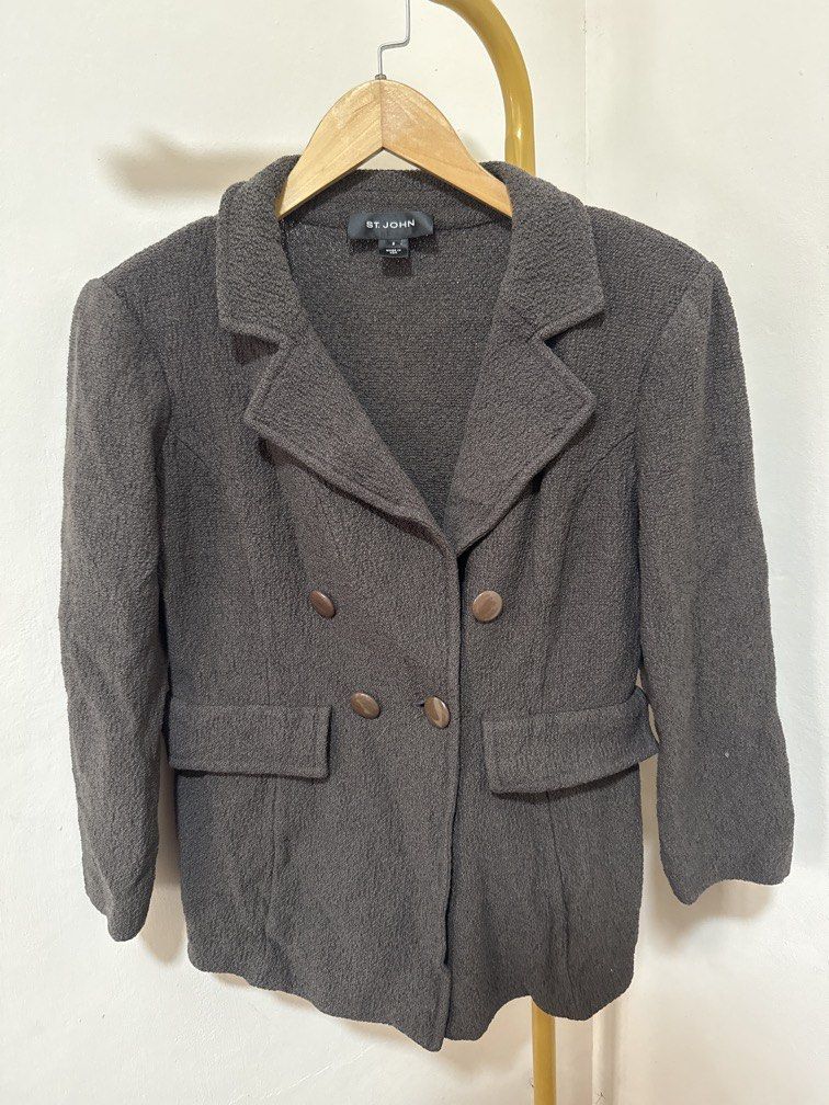 Gray Textured Double Breasted Blazer (Category: Coats, Jackets and Outerwear) located in Mexico. Submitted by studioleraph (Listing ID 1467031513, Image 1). Description: 🛍️ Perfect for your personal wardrobe 🫶 Please see actual measurements on last photo. 👗 The actual item being sold is the original garment shown in the product photos. Small differences in fit, drape, color, texture, or details may occur. 💌 Condition: • Preloved; Please wash 