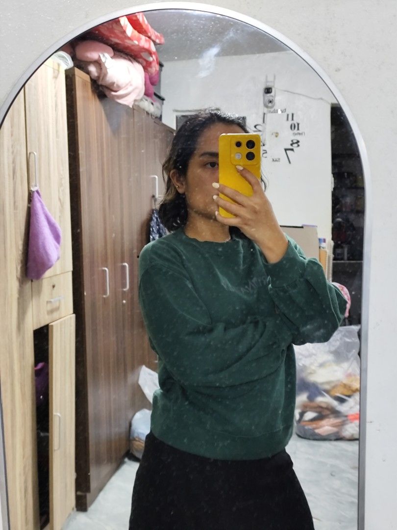 Green 'FORTUNATELY' Crewneck Sweatshirt (Category: Coats, Jackets and Outerwear) located in Cavite. Submitted by zenshub (Listing ID 1467080076, Image 3). Description: Can fit to medium..