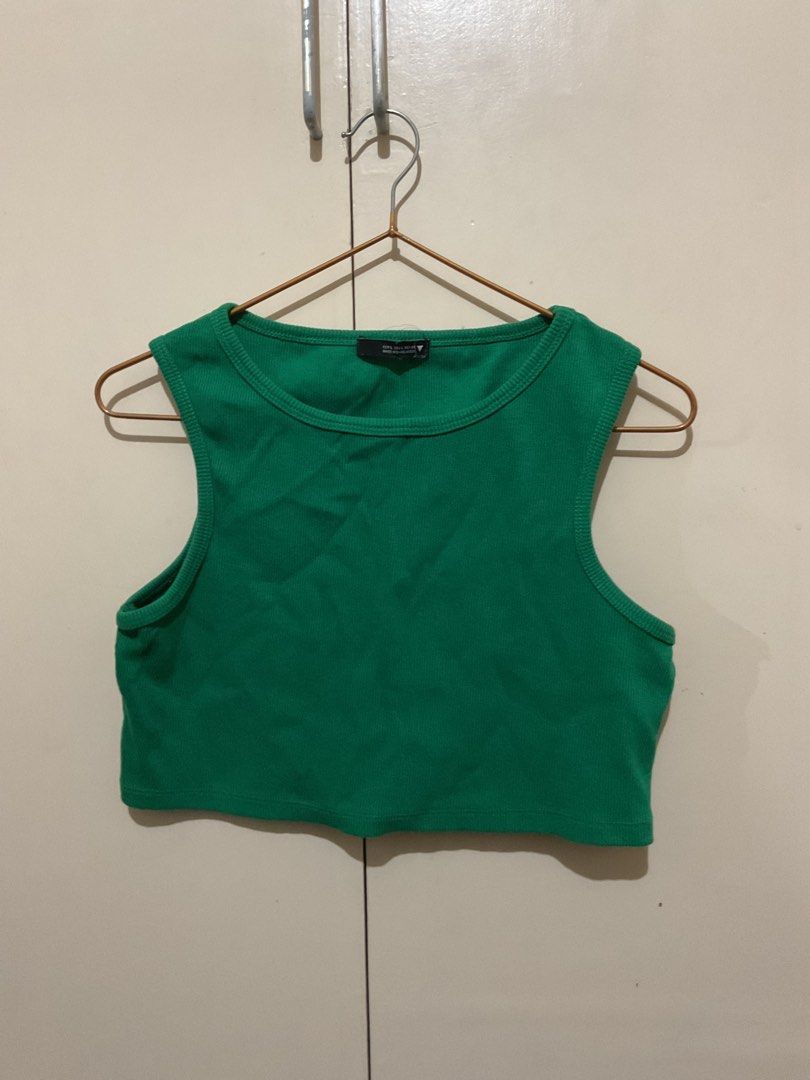 Green ribbed crop top (Category: Sleeveless) located in Makati City. Submitted by style.preloved (Listing ID 1467154145, Image 1). Description: • Fits until M-L frames.