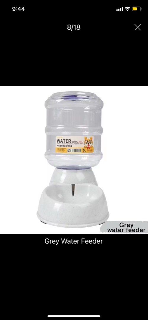 Grey 3.8L Automatic Pet Water Dispenser Feeder (Category: Water Purifiers & Dispensers) located in Manila. Submitted by pureforest_68db5f (Listing ID 1467114525, Image 1). Description: - Large 3.8L capacity (holds equal to seven 550ml bottles) - Gravity refill design means zero electricity needed - Stylish grey marble-effect base with clear tank - Keeps cats and dogs hydrated all day long - Simple to clean and refill.