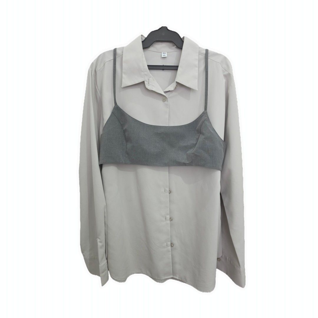 GU 2-piece Bustier and Shirt Set (Category: Shirts) located in Paranaque City. Submitted by mygisellemarie (Listing ID 1462926490, Image 3). Description: •Bought in Osaka (used once only) •Size L, Color Gray .