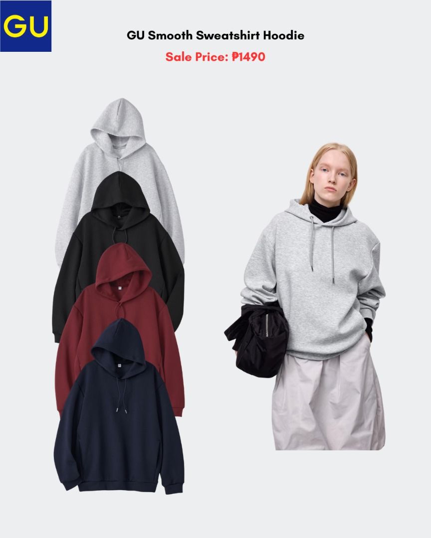 GU Smooth Sweatshirt Hoodie (Category: Coats, Jackets and Outerwear) located in Quezon City. Submitted by jiya.tokio (Listing ID 1467021567, Image 1). Description: Pre-order from GU Japan 🇯🇵 GU Smooth Sweatshirt Hoodie ₱1490 ‼️ Reminders: ✈️ ETA: Nov ❣️ 50% DP is required to secure your item. (Non-refundable if the item has been purchased already.) 🚫 No size exchanges after purchase 📍 Tandang Sora, Quezon City 💰 MOP: BPI / GCash / Unionbank 