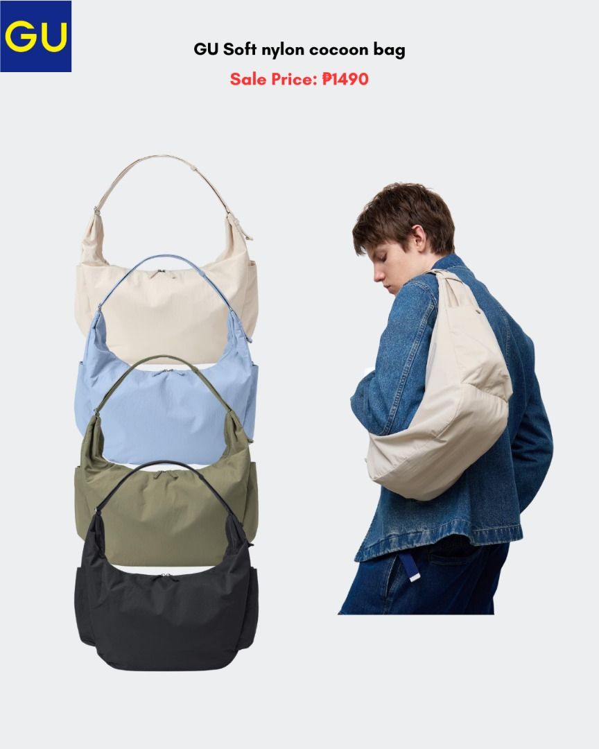 GU Soft Nylon Cocoon Bag (Category: Shoulder Bags) located in Quezon City. Submitted by jiya.tokio (Listing ID 1467019928, Image 1). Description: Pre-order from GU Japan 🇯🇵 GU Soft Nylon Cocoon Bag ₱1490 ‼️ Reminders: ✈️ ETA: Nov ❣️ 50% DP is required to secure your item. (Non-refundable if the item has been purchased already.) 🚫 No size exchanges after purchase 📍 Tandang Sora, Quezon City 💰 MOP: BPI / GCash / Unionbank 🚚 : Lalamove/GrabX/J