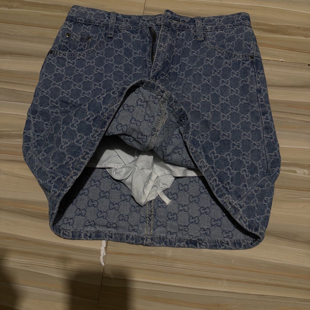 Gucci Monogram Denim Skorts (Category: Skirts) located in Mabalacat. Submitted by ilovegyu (Listing ID 1467165754, Image 2). Description: - 28-29 waist - walang butones, need lagyan - with inner shorts .