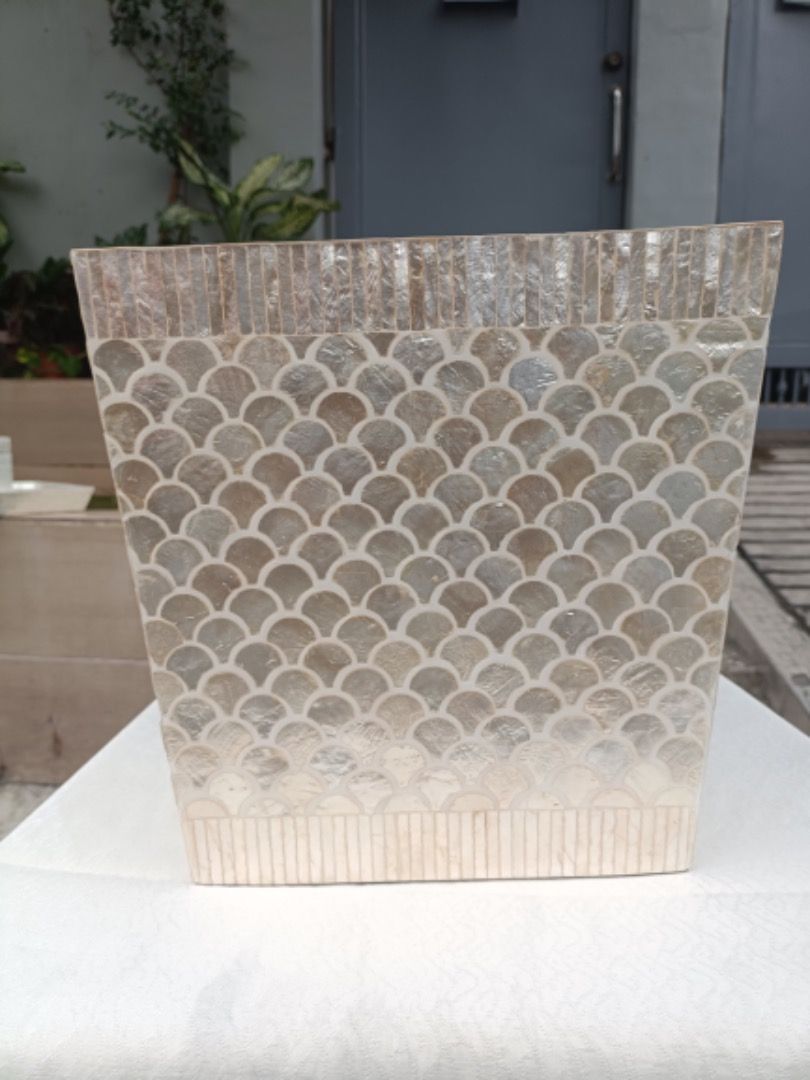 Handcrafted Capiz shell Waste Bin (Category: Waste Bins & Bags) located in Taguig. Submitted by lumina.2026 (Listing ID 1467167906, Image 1). Description: Limited stocks Size: W8"xL12"xH12" .