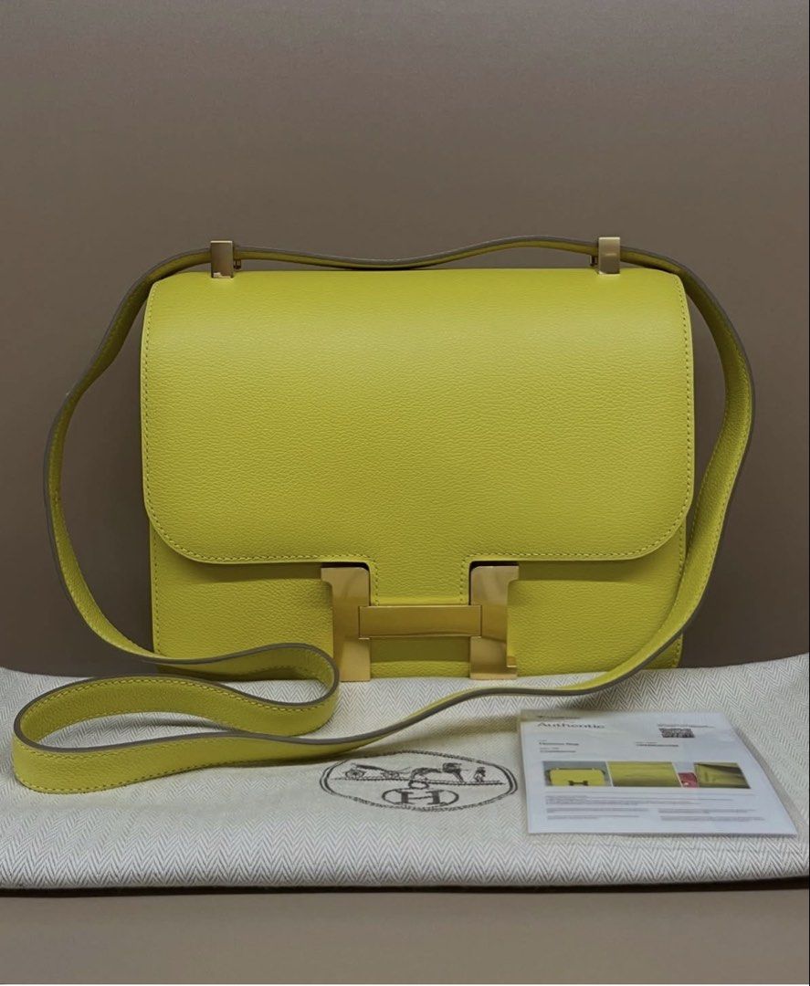 Hermes Constance 24Lime Epsom Gold Hardware (Category: Luxury Bags & Wallets) located in Makati City. Submitted by dgcurated09 (Listing ID 1467143186, Image 3). Description: - Color: Bright lime green - Hardware: Gold-tone iconic H clasp - Interior: Structured multi-compartment with accordion gussets - Strap: Matching adjustable shoulder strap - Inclusions: Original dust bag and authenticity card - Condition: Beautiful vibrant shade, ready to wea