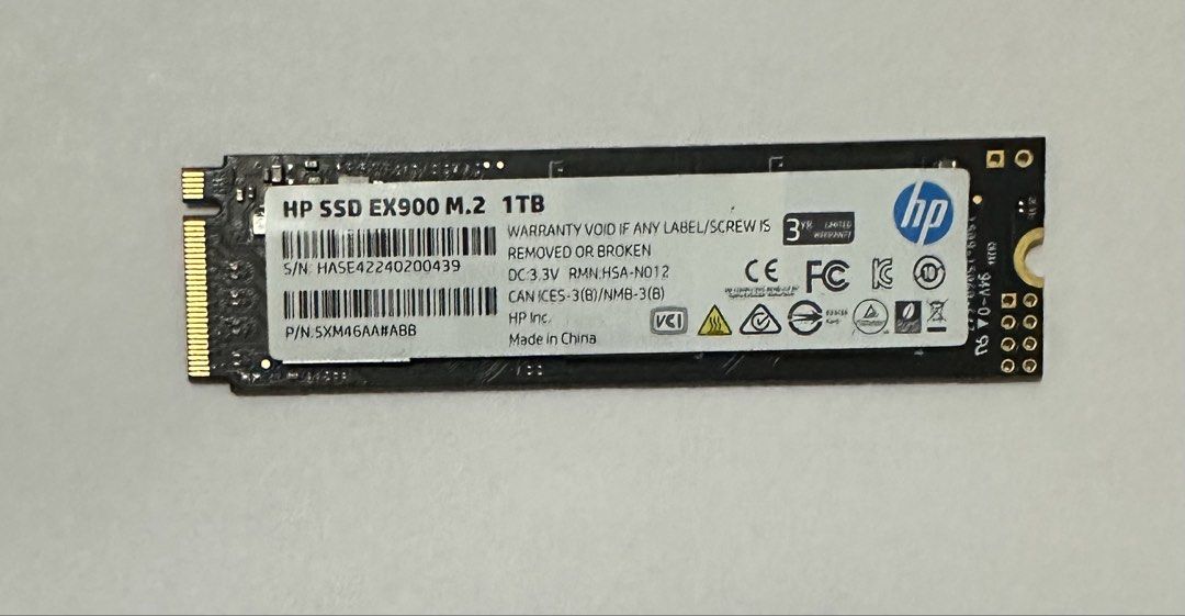 HP EX900 M.2 NVMe SSD 1TB (Category: Hard Disks & Thumbdrives) located in Makati City. Submitted by kirei300309 (Listing ID 1467078771, Image 1). Description: - Brand/Model: HP EX900 M.2 NVMe SSD (5XM4AA#ABB) - Capacity: 1TB fast storage - Health Status: 100% Health & 100% Performance (Verified via Hard Disk Sentinel).