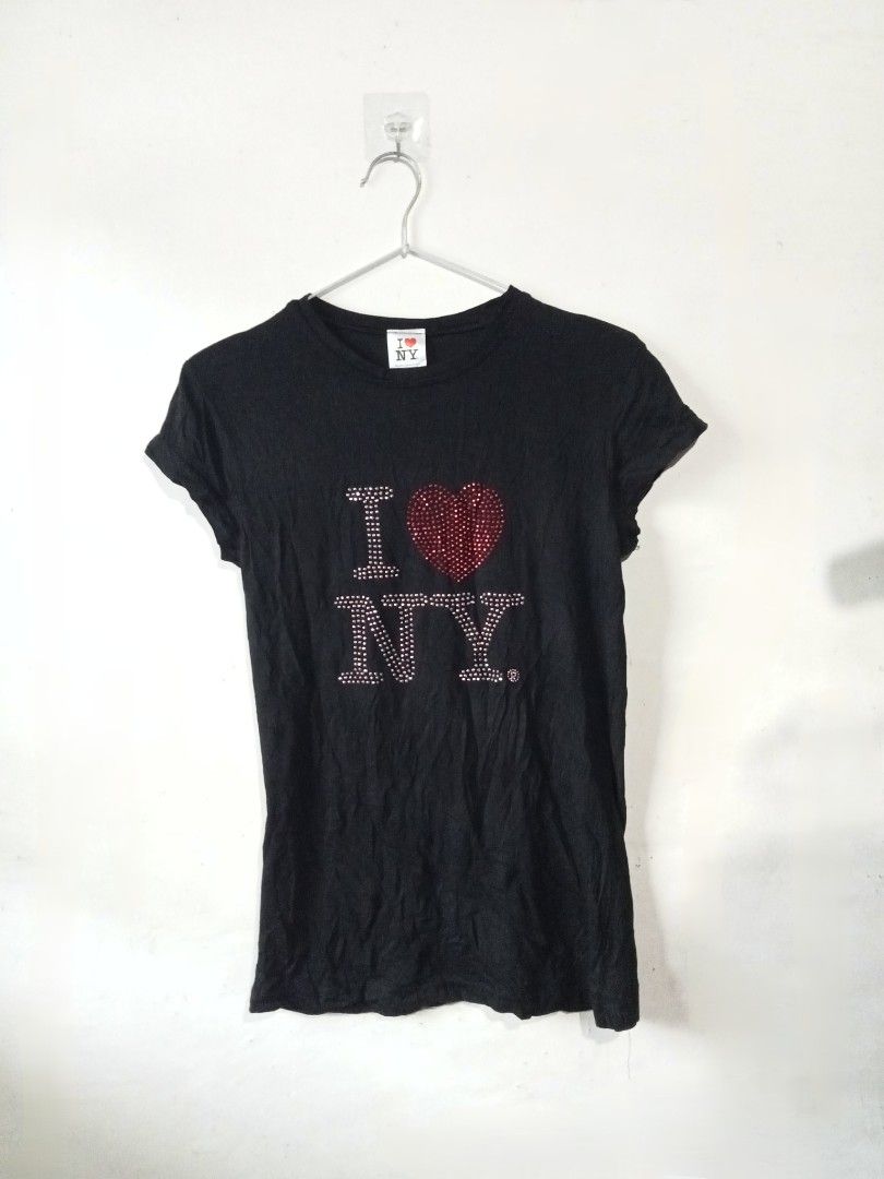 I Love NY Rhinestones Top (Category: Shirts) located in Manila. Submitted by xtycalz (Listing ID 1467065340, Image 1). Description: I ❤️ NYC mine : 200 au details size : small to semi med (slight stretchy) complete rhinestones brand : i ❤️ nyc (official licensed product) — hand wash lang yata ito guys, di pwedeng i-washing machine — no cancellation, no bogus miners — can do cod for sf only, still pay first for the item — read shop rules before pu